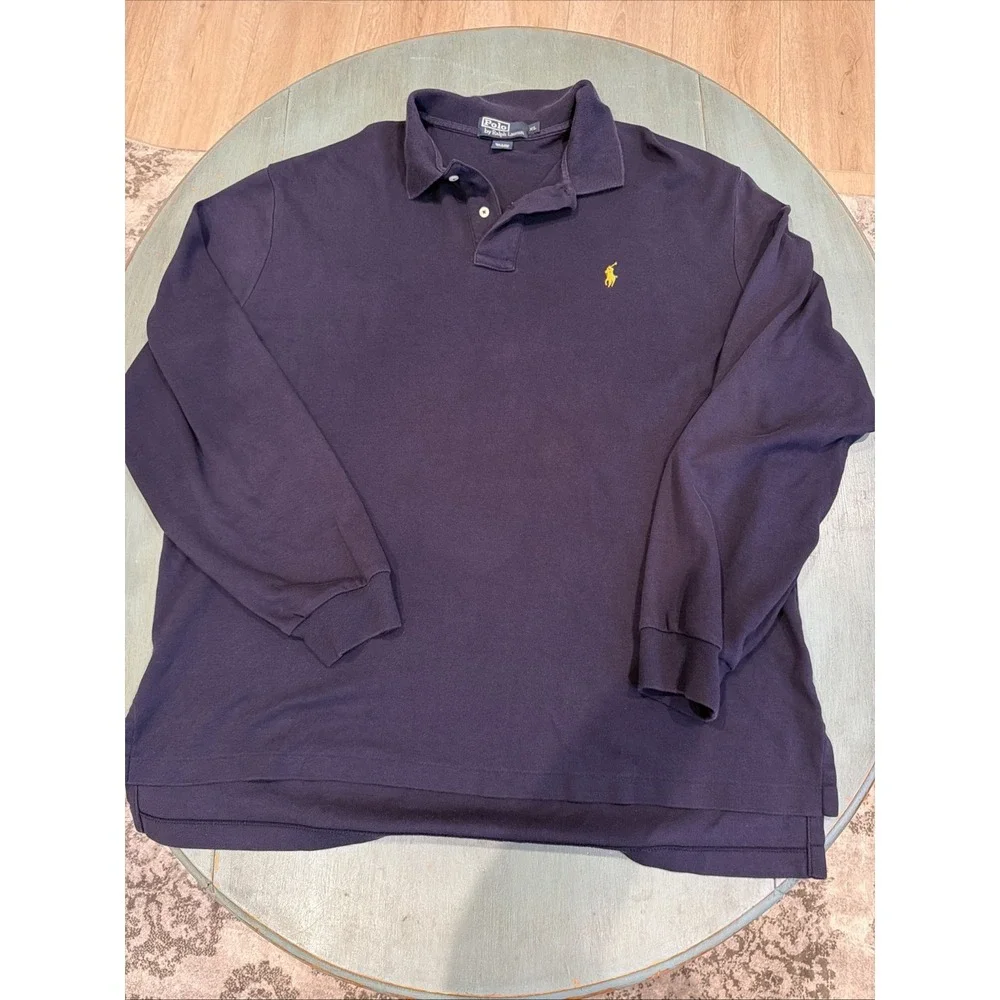 Polo Ralph Lauren Long Sleeve Polo Shirt XL Navy Blue Yellow Pony Cotton